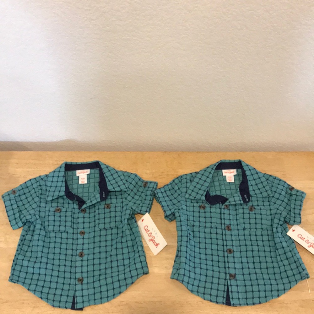 Twin Boy Matching Cat & Jack Button Up Shirts